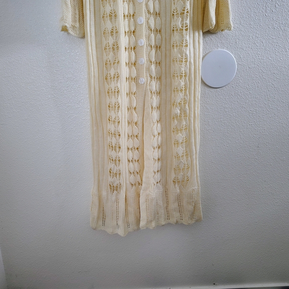 Vintage Style Women's Cream Open Knit Lace Button Front Maxi Dress Fits M/L - Picture 3 of 16